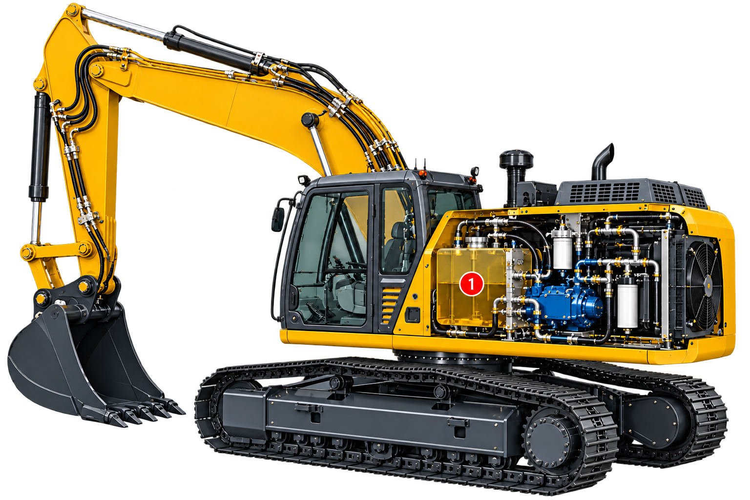 Graafmachine met hydrauliekoliereservoir