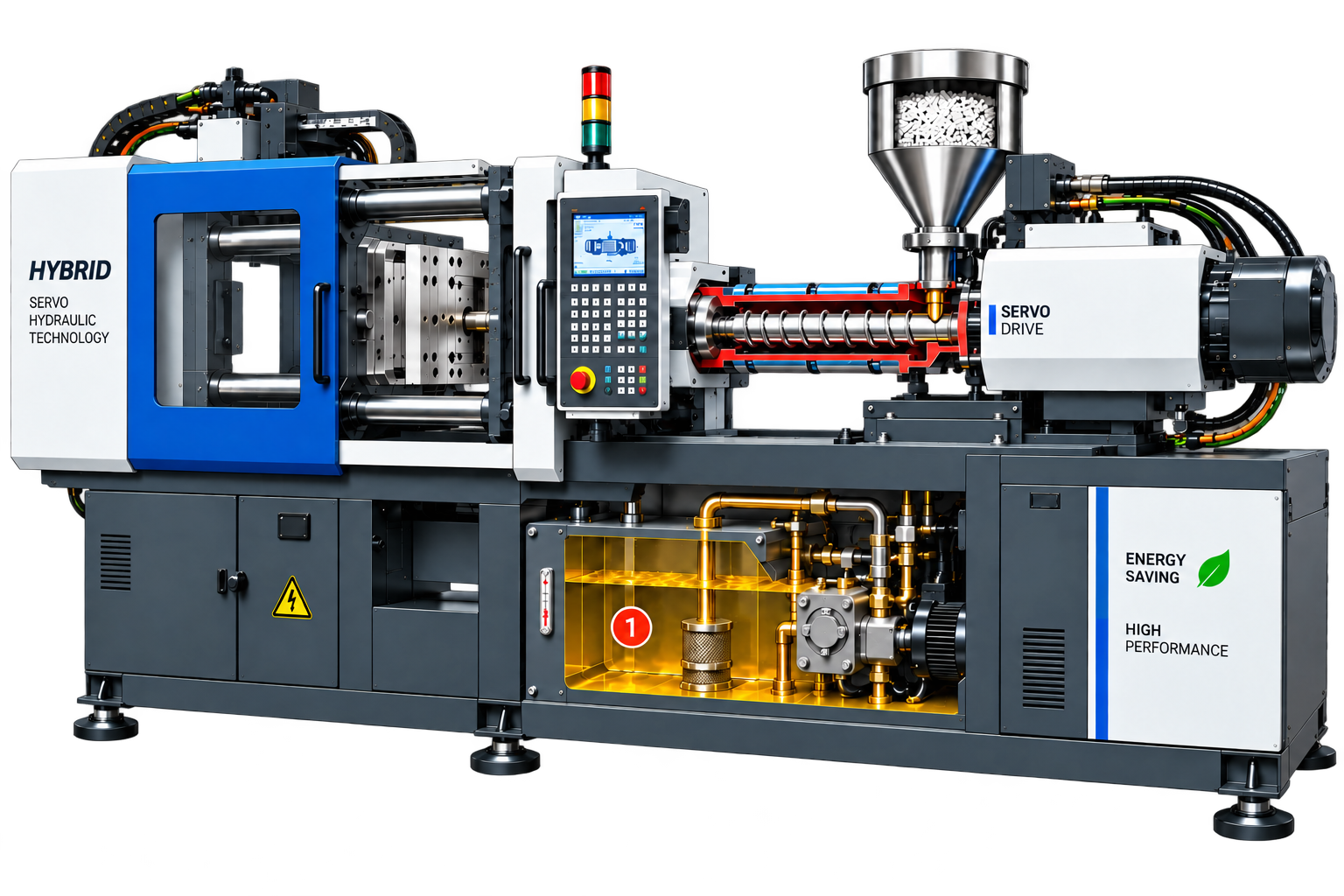 Hybride spuitgietmachine met hydrauliekoliereservoir