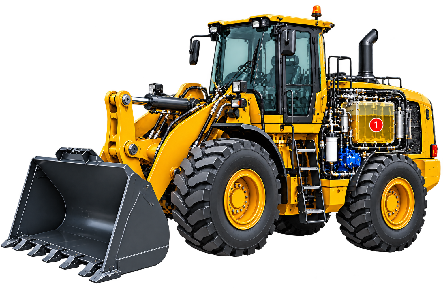 Wheel loader shovel met hydrauliekoliereservoir